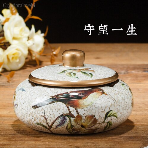 Chinese Retro Ceramic Large Ashtray with Lid. Modern Minimalist Living Room Decoration.