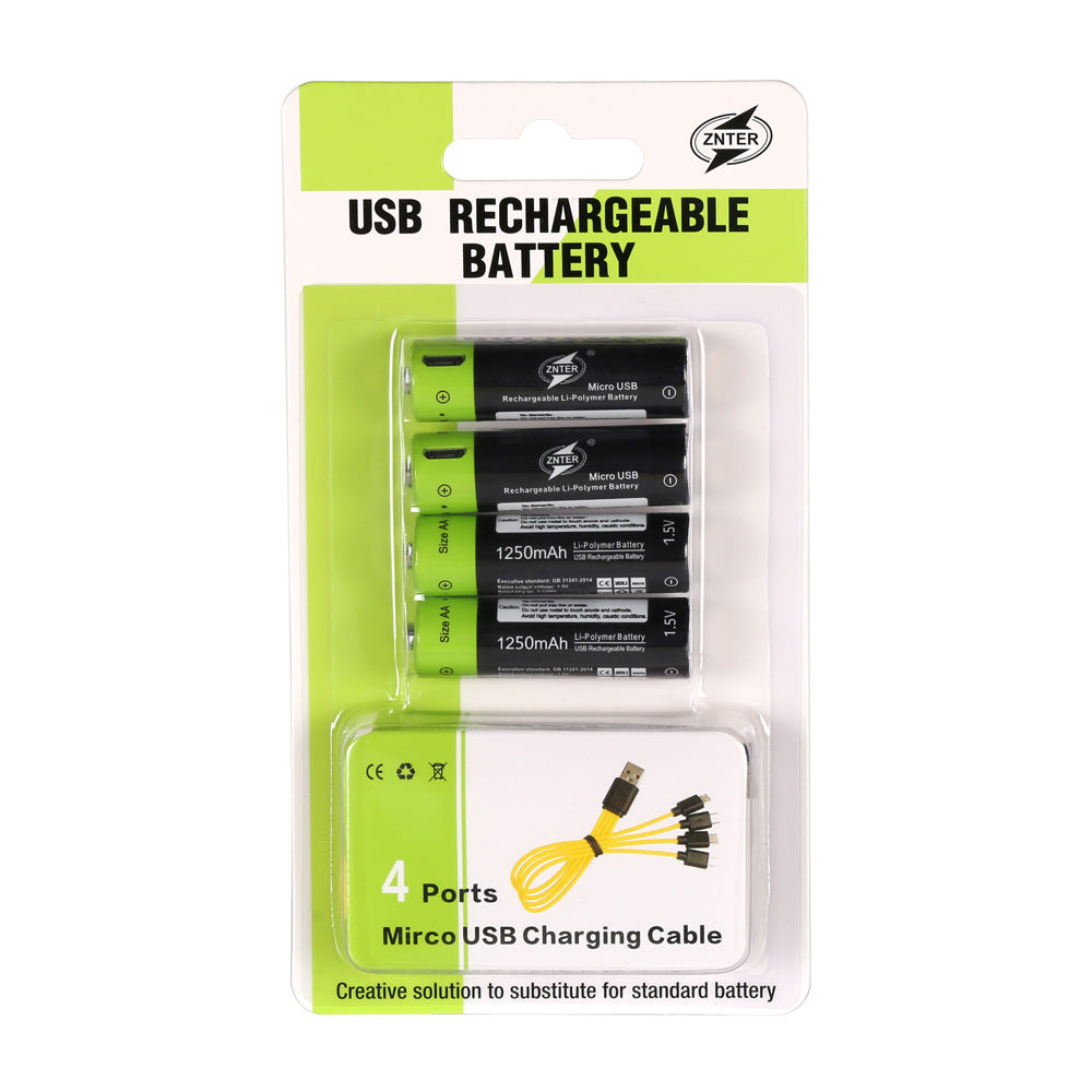 No.5 USB Rechargeable Lithium Battery 1.5V Four Sections One Drag Four Charging Cable Set