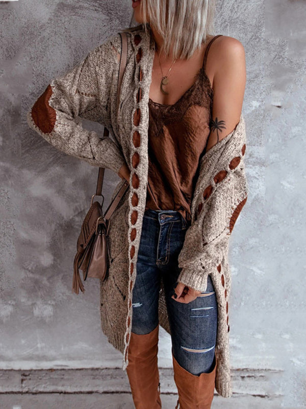 Casual Panel Hooded Colorblock Cardigan Sweater