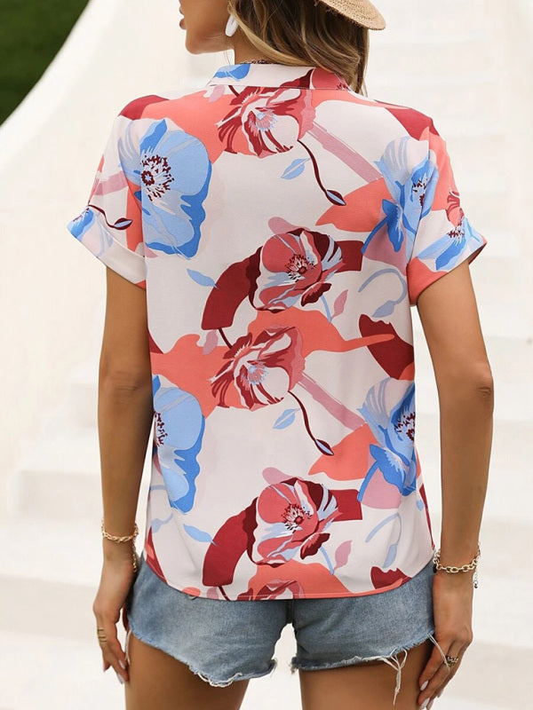 Women's Fashion Painted Printing V-neck Short Sleeve Top