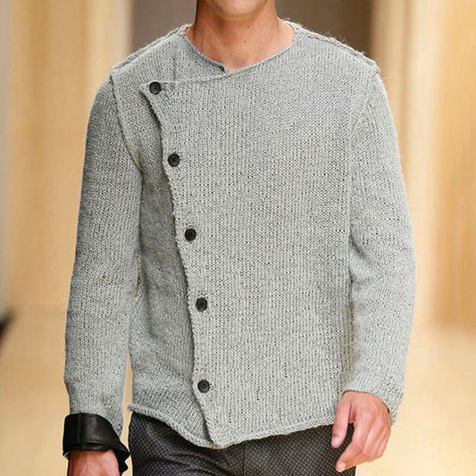 Men's casual diagonal placket thick knitted cardigan sweater