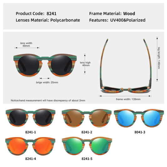 GM Natural Bamboo Wooden Sunglasses: Eco-Chic Fashion with Polarized Mirrored Lenses