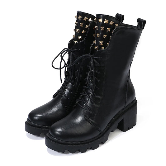 Dipsloot Spring British Cow Leather Boots with Metal Rivets