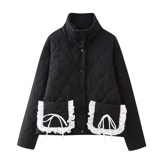 Bow tie stand-up collar cotton jacket
