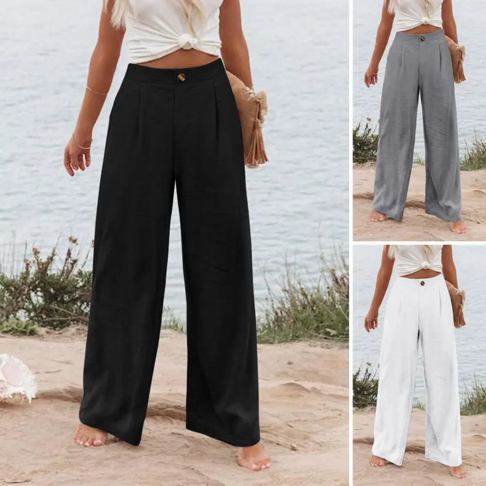 Women's High-Waist Wide Leg Pants with Pockets - Casual Streetwear Fashion