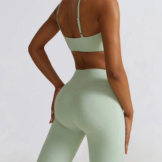 Workout Women Basic Yoga Set 2pcs Seamless Fitness Hip-hugging Flared Leggings Sport Push Up Female Tracksuit Running Gym Gear