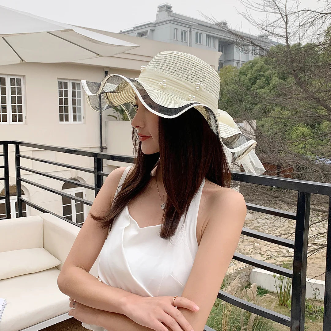 UTHAI Women's Raffia Sun Hat with Bow: Casual Spring and Summer Style
