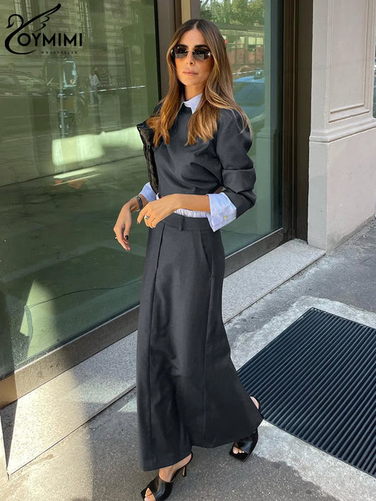 Chic & Comfortable Office Wear: A-Line Patchwork Two-Piece Set