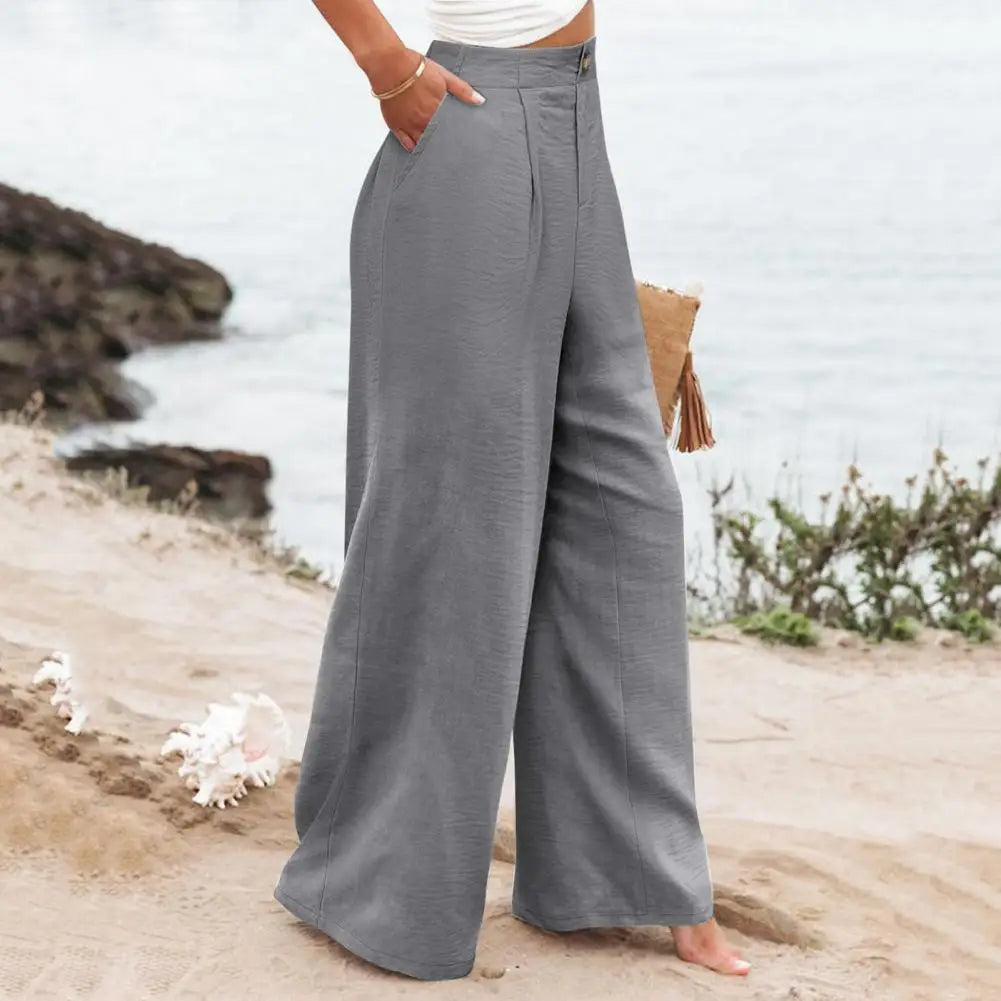 Women's High-Waist Wide Leg Pants with Pockets - Casual Streetwear Fashion