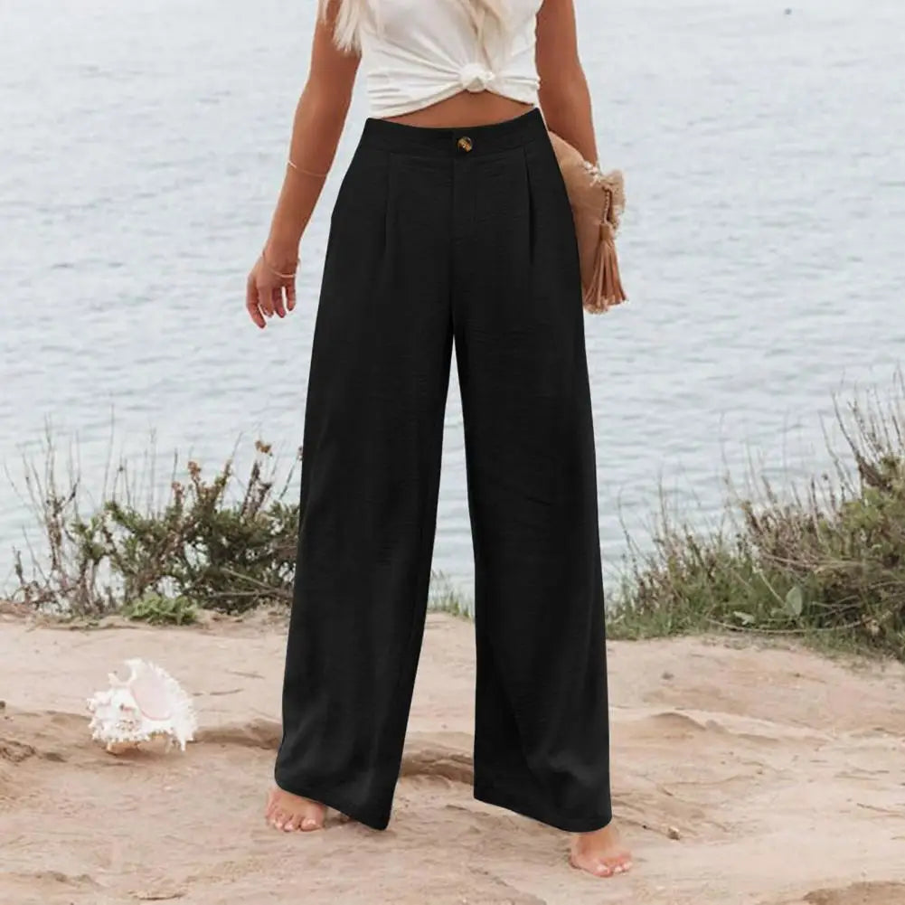 Women's High-Waist Wide Leg Pants with Pockets - Casual Streetwear Fashion
