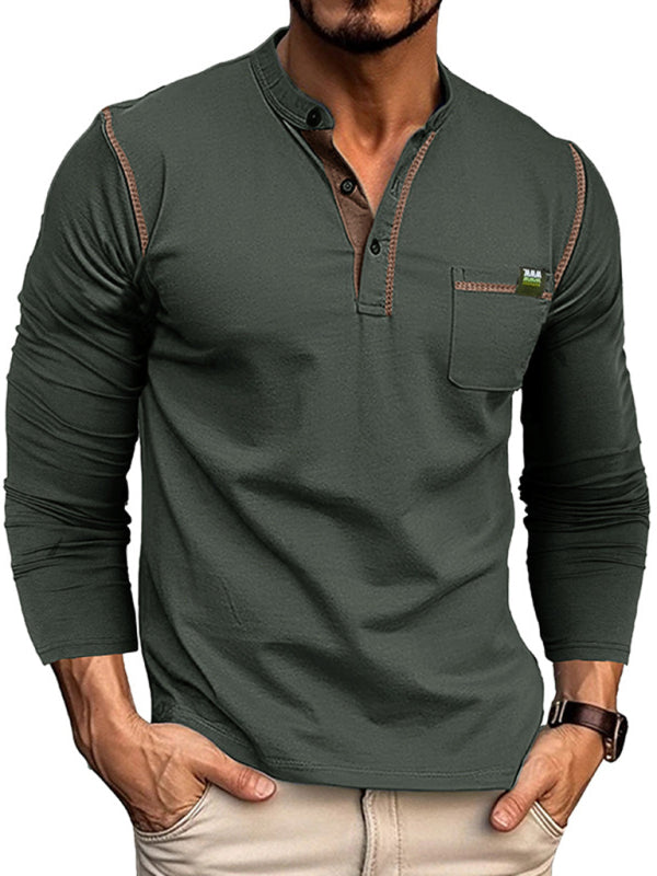HENLEY Men's Colour Block Knitted Long Sleeve T-Shirt