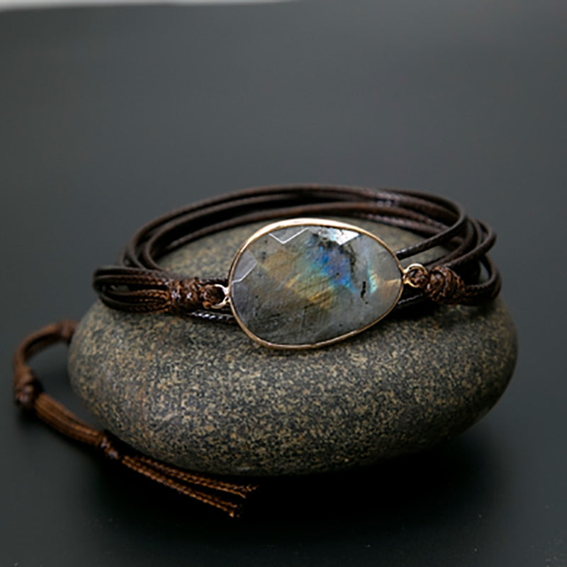 Unisex Rope Wrap Bracelet Natural Stones