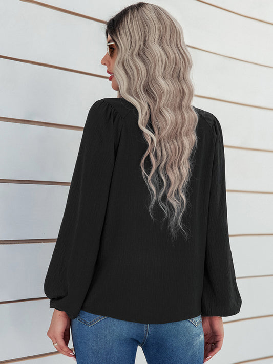 Women's casual loose round neck solid color pullover shirt