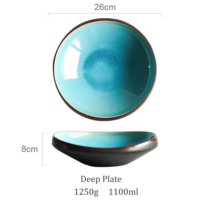 KINGLANG Ice Cracking Glaze Ceramic Tableware. Rice Bowls. Porcelain Blue Dinner Plates