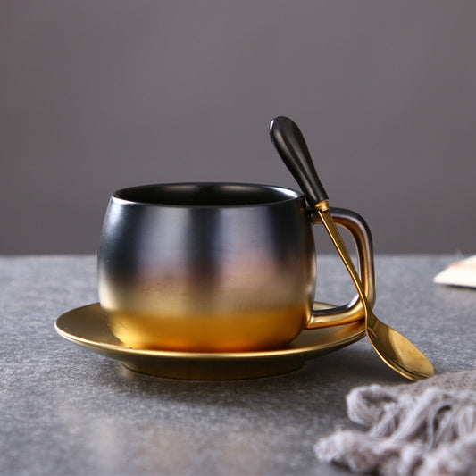 Luxury Black Gold Ceramic Coffee Cup and Saucer Gift Set - Perfect for Espresso, Coffee, Tea, and More!