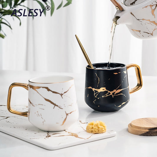 Nordic Marble Coffee Mugs, Matte Luxury Office Tea Cups Ceramic