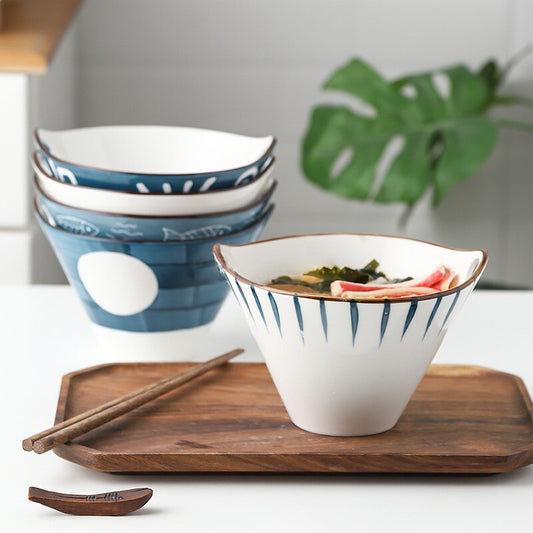 Ceramic Hand painted Japanese Style Ramen Noodle, Soup Bowl.