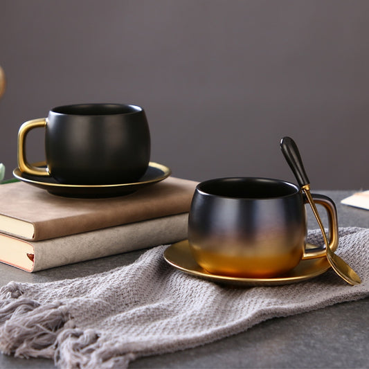 Luxury Black Gold Ceramic Coffee Cup and Saucer Gift Set - Perfect for Espresso, Coffee, Tea, and More!