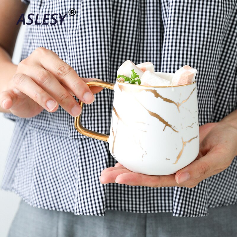 Nordic Marble Coffee Mugs, Matte Luxury Office Tea Cups Ceramic