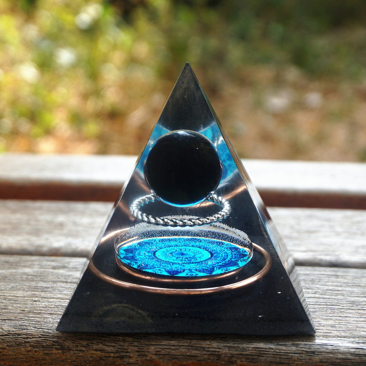 Handmade Orgonite Pyramid Mandala Obsidian Crystal Sphere With Energy Copper Circle Accumulator