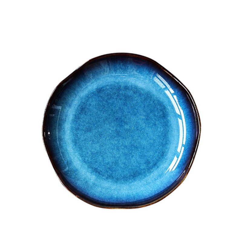 Retro Japanese deep blue ceramic dinner plate, food dessert dish