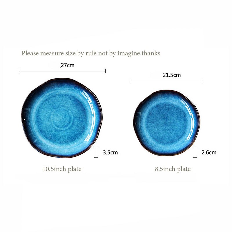 Retro Japanese deep blue ceramic dinner plate, food dessert dish