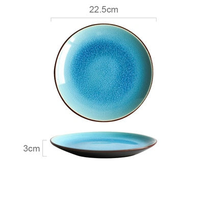 KINGLANG Ice Cracking Glaze Ceramic Tableware. Rice Bowls. Porcelain Blue Dinner Plates