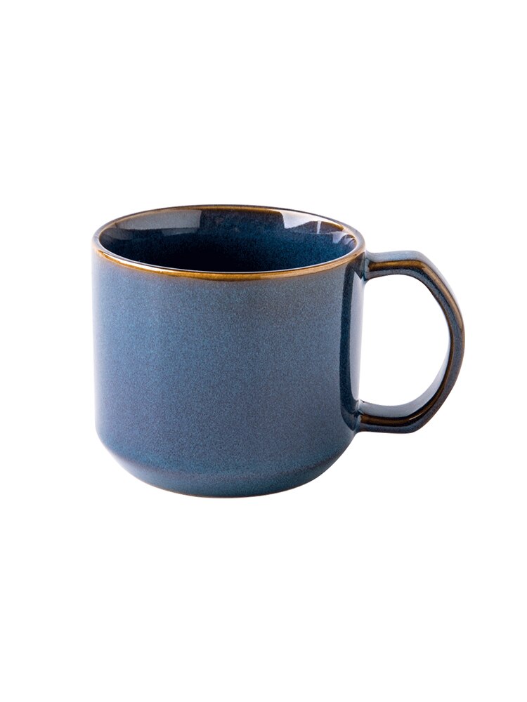 Rustic Blue Ceramic Coffee Mug with Brown Rim