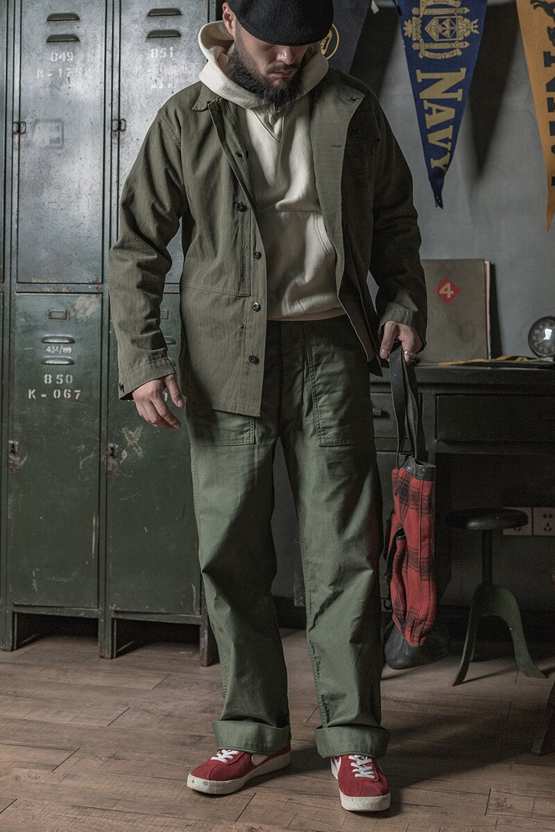 Bronson WW2 Style USMC P-44 Utility Jacket. Vintage Herringbone Twill Combat Uniform