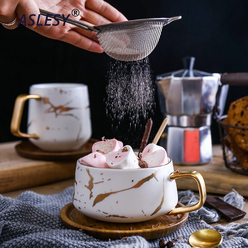 Nordic Marble Coffee Mugs, Matte Luxury Office Tea Cups Ceramic