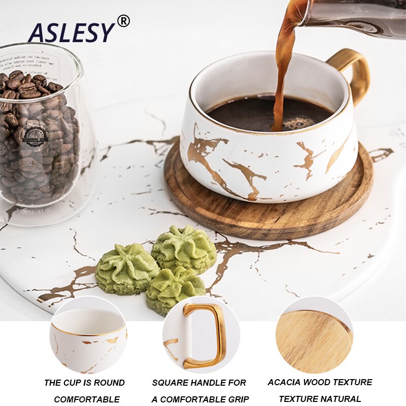 Nordic Marble Coffee Mugs, Matte Luxury Office Tea Cups Ceramic