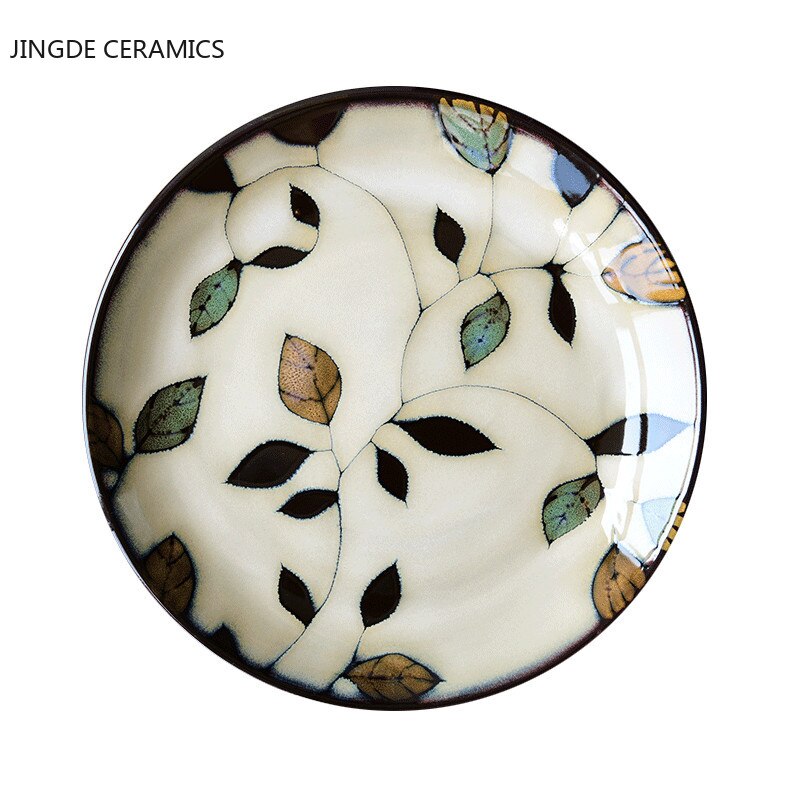 Kiln Glaze Hand-painted Flowers Ceramic Plates. Decorative Tableware Plate
