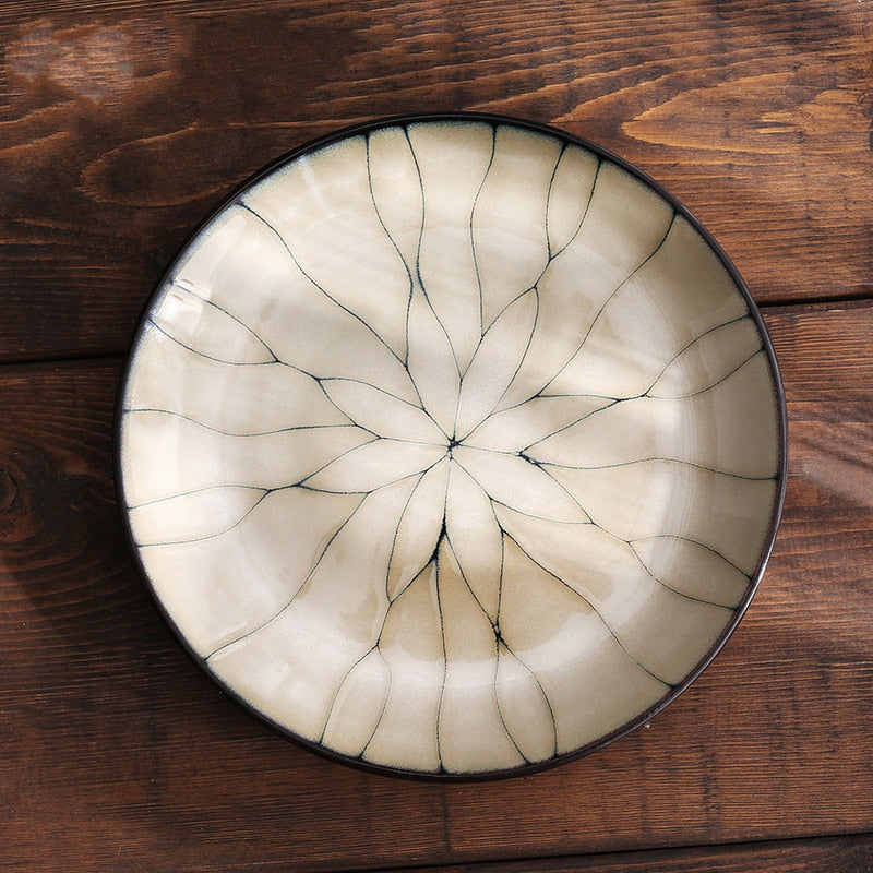 Kiln Glaze Hand-painted Flowers Ceramic Plates. Decorative Tableware Plate