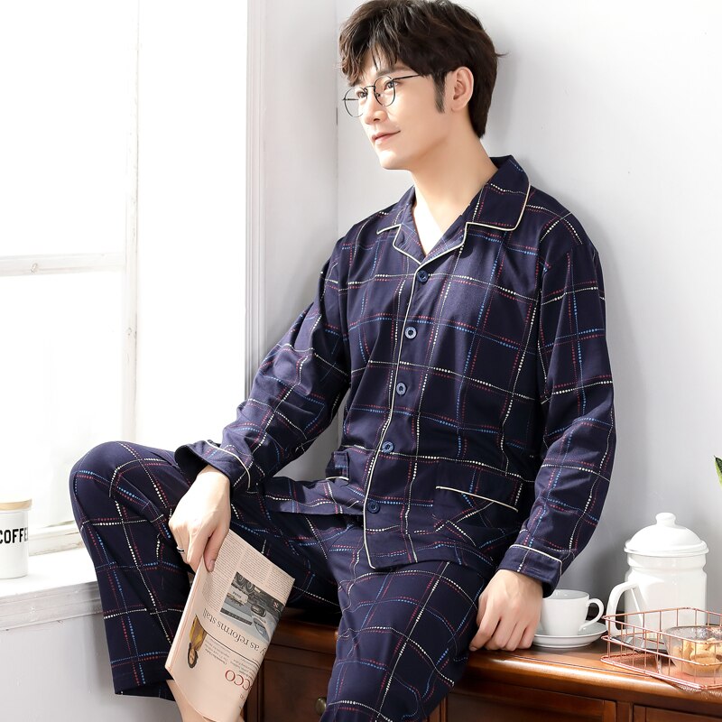 Winter 100% Cotton Pajamas Set for Men: Stylish Lounge Sleepwear