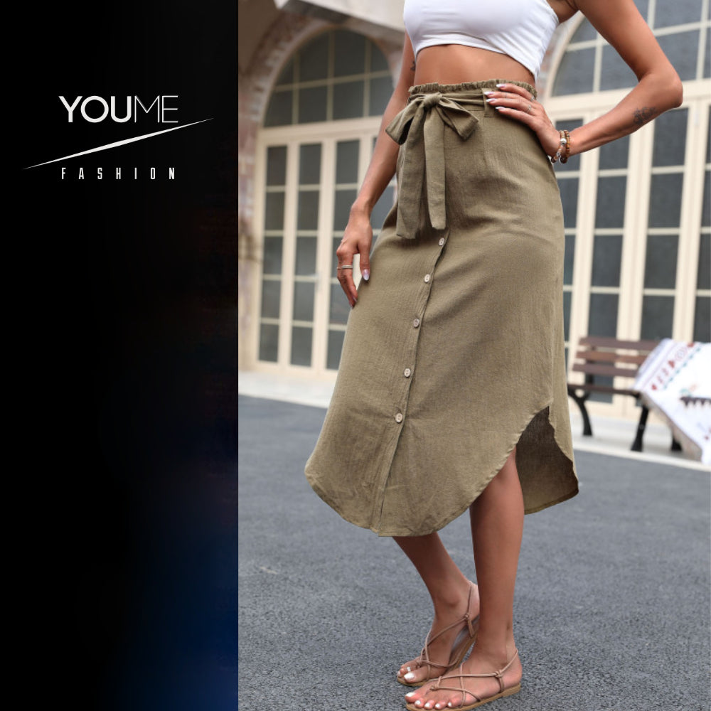 Women's Fashion Irregular Skirt Solid Color High Waist Skirt