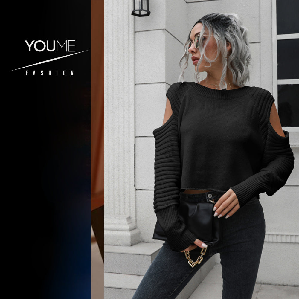 Women's off shoulder short loose long sleeved sweater