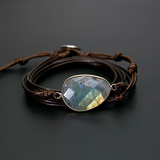 Unisex Rope Wrap Bracelet Natural Stones