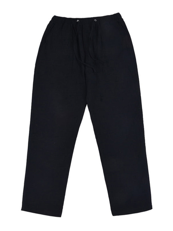 Stay Comfortable and Stylish with Men's Solid Color Linen Blend Drawstring Pants